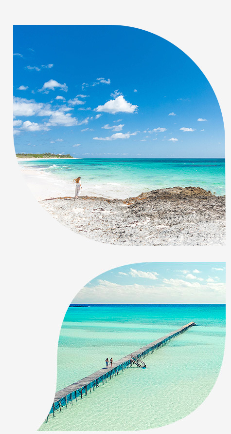 White sand and clear turquoise water at Tahiti Beach on Elbow Cay