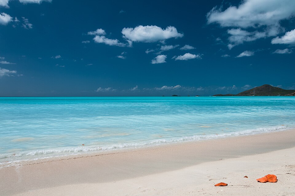 Turquoise water and pale sand at Valley Church Beach in Antigua