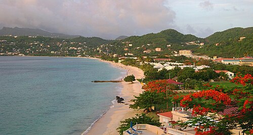 Long white-sand shoreline at Grand Anse Beach in Grenada