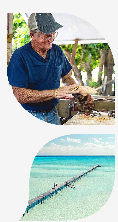 An Abaco boatbuilder working by hand on Man-O-War Cay